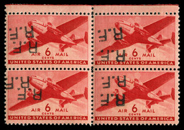 ** N°5, (N°Mayer), Casablanca Type II: Double Surcharge 'RF' Renversée En Bloc De Quatre, Rare Et SUP (signés Calves/cer - Militaire Luchtpost