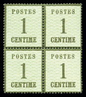 ** N°1, 1c Vert-bronze En Bloc De Quatre, Bon Centrage, Fraîcheur Postale. SUP (certificat)  Qualité: ** - Altri & Non Classificati