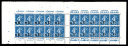 ** N°217-C4, 25c Sur 30c Semeuse, SECOURS-MENIER-SECOURS-FLORENT, Feuillet De 20 Timbres Pour Confection De Carnet Non é - Altri & Non Classificati