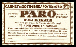 ** N°257-C15, Série 167-B, PARO Avec Mention 'carnet De 20 Timbres' Sur Fond Beige Et Cadre Dentelé, R.R.R, SUPERBE (cer - Sonstige & Ohne Zuordnung