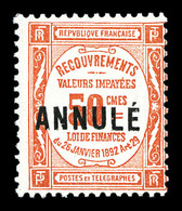 ** N°47-CI 1, 50c Rouge Surchargé 'ANNULE' (A), Frais Et SUP (certificat)  Qualité: **  Cote: 1300 Euros - Cursussen