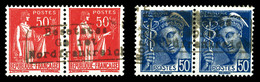 * N°3/4, 50c Rose-rouge Et 50c Bleu En 2 Paires Surchargées Dunkerque, TB  Qualité: *  Cote: 280 Euros - Guerre (timbres De)