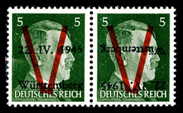 ** N°2a, WURTEMBERG (Allemagne): 5 Pf Vert, Surcharge Renversée Tenant à Normale, R.R.R, SUP (signé Calves/certificat)   - Libération