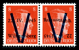 ** N°4a, WURTEMBERG (Allemagne): 8 Pf Orange, Surcharge Renversée Tenant à Normale, R.R.R, SUP (signé Calves/certificat) - Liberazione