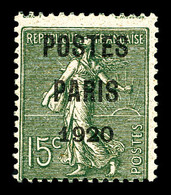** N°25, 15c Vert-olive Surchargé 'POSTE PARIS 1920', TB (signé/certificat)  Qualité: **  Cote: 580 Euros - 1893-1947