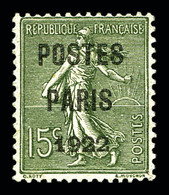 (*) N°31, 15c Vert Olive Surchargé 'POSTE PARIS 1922', Très Bon Centrage. SUP (signé Calves/certificat)  Qualité: (*)  C - 1893-1947