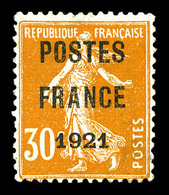 (*) N°35, 30c Orange Surchargé 'POSTE FRANCE 1921', Bon Centrage, RARE DANS CETTE QUALITE, SUPERBE (signé Brun/certifica - 1893-1947