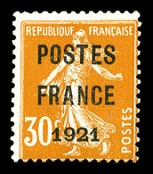 (*) N°35, 30c Orange Surchargé 'POSTE FRANCE 1921', Grande Fraîcheur, RARE Et SUPERBE (signé Calves/certificat)   Qualit - 1893-1947