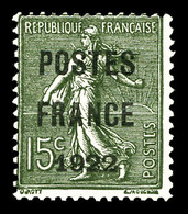 (*) N°37, 15c Olive Surcharge 'POSTE FRANCE 1922'. TTB (signé Brun/certificat)  Qualité: (*)  Cote: 700 Euros - 1893-1947