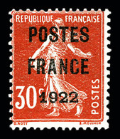 (*) N°38, 30c Rouge Surchargé 'POSTE FRANCE 1922'. TTB (signé Calves/certificat)  Qualité: (*)  Cote: 950 Euros - 1893-1947