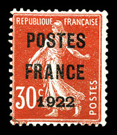 (*) N°38, 30c Rouge Surchargé 'POSTE FRANCE 1922', Légère Froissure. TB (signé Scheller/certificat)  Qualité: (*)  Cote: - 1893-1947