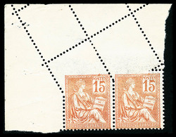 ** N°117, 15c Orange: PIQUAGE OBLIQUE PAR PLIAGE Sur Paire Coin De Feuille, SUP (certificat)  Qualité: **  Cote: 530 Eur - Ongebruikt