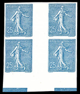 (*) N°132c, 25c Bleu, Bloc De Quatre Non Dentelé Bas De Feuille Avec Interpanneau. SUP (signé Brun/certificat)  Qualité: - Neufs