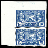 ** N°245d, Légion Américaine 1F50 Bleu: Non Dentelé Tenant à Dentelé En Paire Coin De Feuille, SUPERBE (signé Brun/certi - Ungebraucht