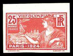 ** N°184a, 25c Jeux Olympique De Paris 1924, Non Dentelé, Haut De Feuille. SUP. R. (signé Brun/certificats)  Qualité: ** - Non Classificati