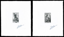 (*) N°1048/49, Paire Croix Rouge De 1955: 2 épreuves D'artiste En Noir Signée, Rare Et SUP (certificat)  Qualité: (*) - Künstlerentwürfe