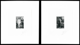 (*) N°1089/90, Paire Croix Rouge De 1956: 2 épreuves D'artiste En Noir Signées Du Graveur, Rare Et SUP (certificat)  Qua - Künstlerentwürfe