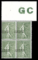 ** N°10b, 15c Semeuse, Surcharge ALGERIE à Cheval Sur Bloc De 4 Bdf Avec Manchette GC. TB  Qualité: **  Cote: 340 Euros - Unused Stamps