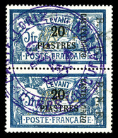 O N°13, 20 Pi S 5f Bleu Et Chamois: Paire Obl Grand Cachet Ancre (1 Ex Pelurage). TTB (certificat)  Qualité: O  Cote: 15 - Usati