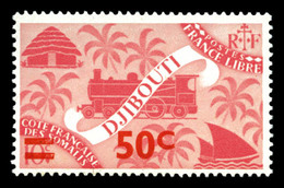 ** Non émis De 1945: Locomotive, 50c Sur 10c Rose-carminé, Surcharge Rouge, SUP (certificat)  Qualité: ** - Gebraucht