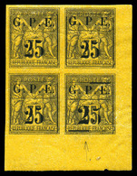 * N°2a, 25 Sur 35c Violet-noir Sur Jaune: 25 Avec Gros '2' + 'G' Gras Tenant à Normaux En Bloc De Quatre Cdf. SUP (certi - Unused Stamps