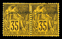 (*) N°23ac, 35c Violet-noir Sur Jaune: 'GUADELONPE' En Paire Avec Normal. TTB (certificat)  Qualité: (*)  Cote: 610 Euro - Unused Stamps