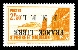 ** N°270A, 2f 50 Jaune-orange, Surcharge 'FRANCE LIBRE F.N.F.L.' Renversée. SUP. R.R. (signé Brun/certificat)  Qualité:  - Neufs