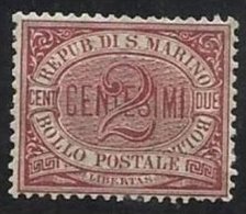 1894 San Marino Saint Marin CIFRA O STEMMA 2c Carminio MH* - Neufs