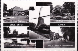 1964 Groeten Uit Laren Met Oa Molen, Brink, De Oude Post Etc Z/w Gelopen Naar 's-Gravendeel - Laren (NH)