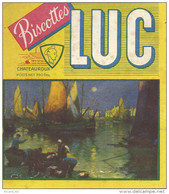 Buvard Biscottes LUC, Pêcheurs Au Port, Voiliers, Nuit, Sccan Coupé Mais Buvard Complet - Biscottes