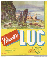 Buvard Biscottes LUC, Falaises De Bord De Mer, Vaches Aux Prés, Scan Coupé Mais Buvard Complet - Biscottes