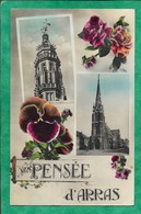Une Pensée D'Arras (62)Sommet Du Beffroi église 2scans Carte Envoyée De Merville Le 01-10-1932 - Arras