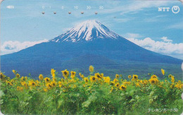 Télécarte Japon / NTT 251-381 A - Paysage Montagne MONT FUJI & Tournesol TBE - Mountain Landscape Japan Phonecard - 420 - Bergen