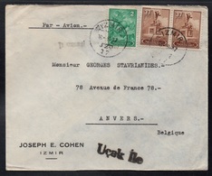 TURQUIE - IZMIR / 1947 LETTRE AVION POUR LA BELGIQUE (ref LE3859) - Briefe U. Dokumente