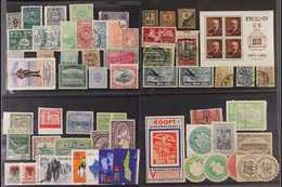 INTERESTING AND UNUSUAL ARRAY IN AN OLD AUCTION FOLDER Worldwide Philatelic Curiosities Displayed On About Twenty Stockc - Altri & Non Classificati