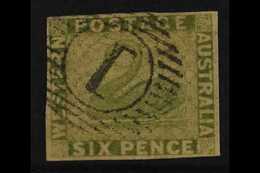 WESTERN AUSTRALIA 1860-64 6d Sage Green Imperf, SG 28, Four Clear Margins, Very Fine Used For More Images, Please Visit  - Sonstige & Ohne Zuordnung