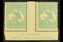 1915-27 1s Blue-green 'Roo, Die IIB, SG 40b, Lower Marginal Gutter Pair With "A.J. MULLETT" Inscription, Never Hinged Mi - Sonstige & Ohne Zuordnung