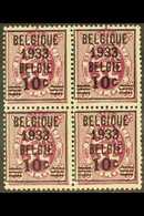 1933 NHM BLOCK OF 4. 10c On 40c Deep Reddish Purple PRECANCEL (Michel 375, COB 375A), NEVER HINGED MINT BLOCK Of 4, Fres - Sonstige & Ohne Zuordnung