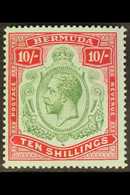 1918-22 10s Green And carmine / Pale Bluish Green, Wmk  BREAK IN SCROLL, SG 54a, Never Hinged Mint. Rare In This Conditi - Bermuda