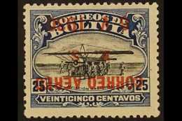 1930 25c Black And Blue With AIR POST OVERPRINT INVERTED, SG 232 Variety (Sanabria 25a), Very Fine Mint, Couple Of Short - Bolivien