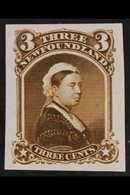 PLATE PROOF 1868-73 3c Queen Victoria, Imperf Plate Proof In Brown On India Paper, Unitrade 33TCvi (as SG 36), Very Fine - Autres & Non Classés