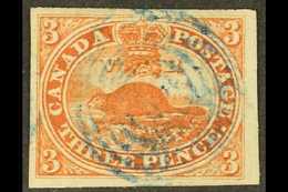 1852 3d Deep Red On Wove Paper, SG 6, Very Fine Used With Large Margins All Round And Neat Central Blue Cancel. For More - Altri & Non Classificati