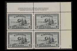 OFFICIALS 1950-52 20c Slate "Combine" Opt'd "G", SG O187, Never Hinged Mint Upper Right Imprint Corner Block Of Four. Lo - Sonstige & Ohne Zuordnung