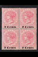 1888-90 2c On 4c Rose Surcharge Type 35, SG 211, Never Hinged Mint BLOCK Of 4, Usual Cracked Gum, Very Fresh. (4 Stamps) - Ceilán (...-1947)