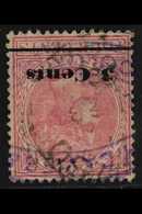 1892 3c On 4c Rose Surcharge WATERMARK INVERTED Variety, SG 242w, Used, Thin, Very Scarce. For More Images, Please Visit - Ceylon (...-1947)