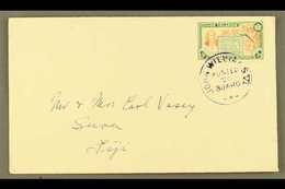 1949 1d Chestnut And Green, SG 151, On A Neat Envelope To Fiji, Tied By Upright Violet "John Williams VI/Posted On Board - Islas Cook