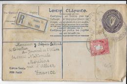 1933 - IRLANDE - ENVELOPPE ENTIER RECOMMANDEE RARE De DUBLIN => MOULINS (FRANCE) - Postwaardestukken