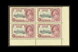 1935 1s Slate & Purple Jubilee, SG 142, Never Hinged Mint Lower Right Corner BLOCK Of 4, Very Fresh. (4 Stamps) For More - Falklandinseln