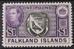 1938-50 £1 Black & Violet "Arms Of The Falkland Islands", SG 163, Very Fine Mint For More Images, Please Visit Http://ww - Falklandinseln