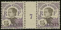 INDO-CHINA 1919 6c On 15c Violet In A "Millesimes" Gutter Pair With Number "7" Yv 77, Never Hinged Mint. For More Images - Otros & Sin Clasificación